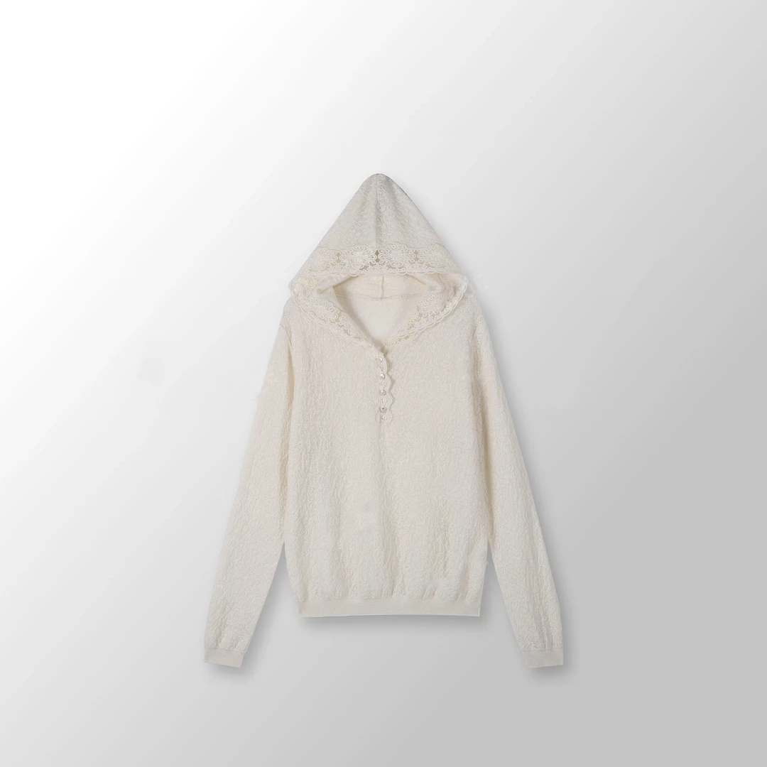 【叠穿小帽衫】 韩风连帽钩花针织衫带帽镂空百搭休闲时尚长袖