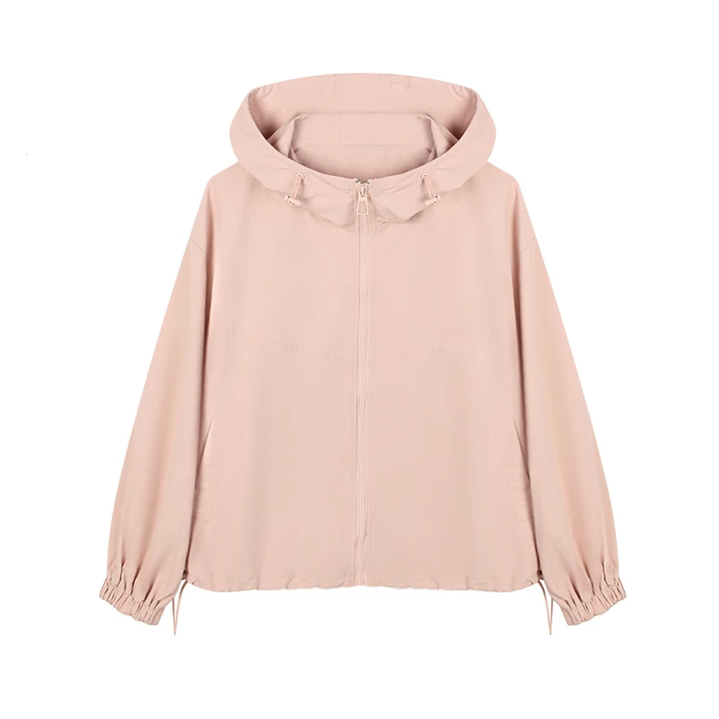 冲锋衣长袖时尚户外休闲女士连帽运动防晒透气轻薄粉色外搭