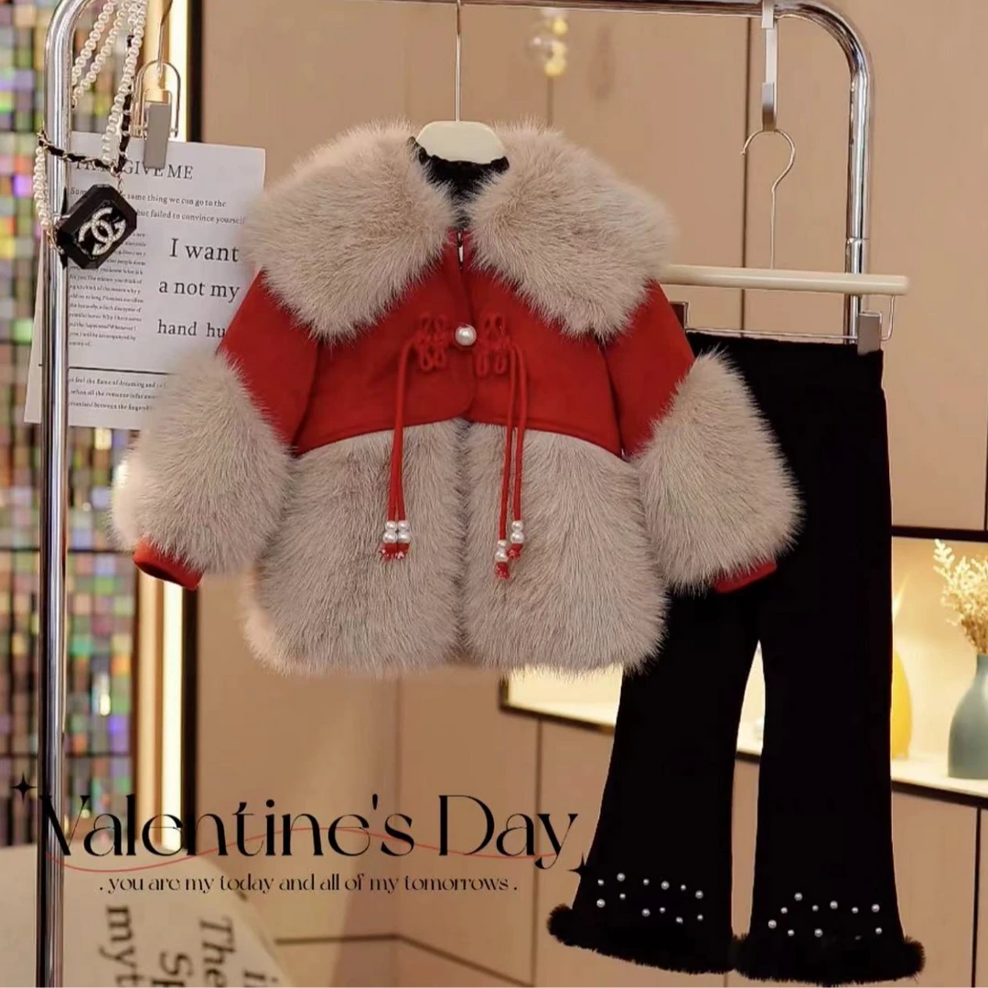 冬季新款红色拜年服秋冬加绒加厚儿童洋气时尚冬款外套