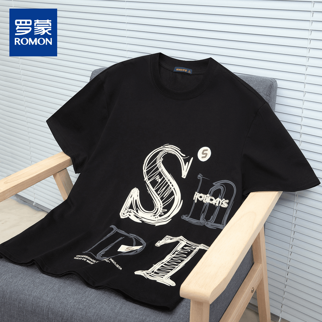 romon/罗蒙 【手绘设计】夏季冰爽棉轻薄透气时尚休闲男女t恤185X23RDJ26
