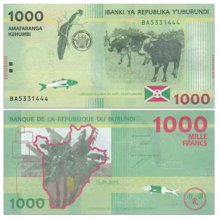 布隆迪1000法郎 纸币 2015年 动物 牛 非洲外国钱币全新UNC