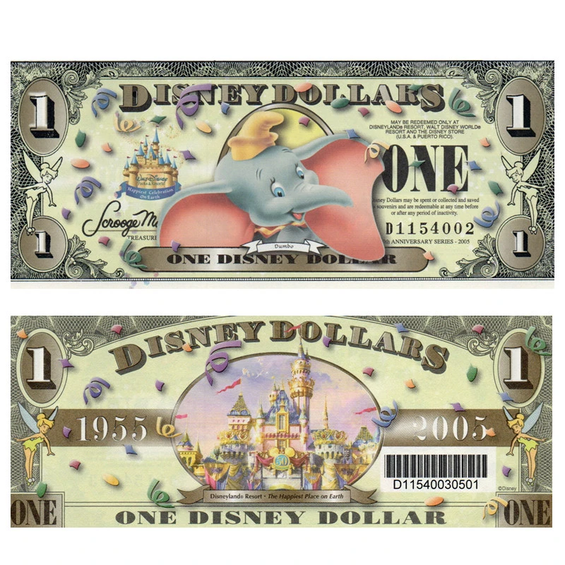 美国 迪士尼迪斯尼2005年小飞象1美元 纸币 纪念钞全新UNC