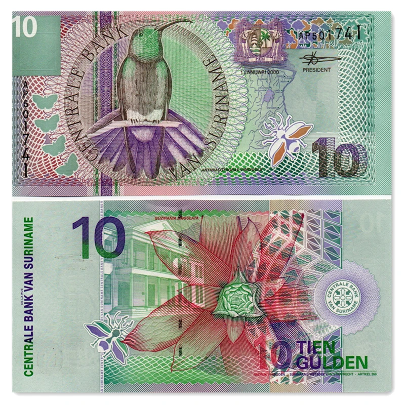 苏里南10盾纸币 2000年 美洲外国钱币 鸟全新