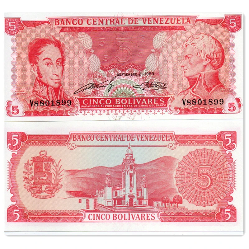 委内瑞拉5玻利瓦尔纸币1989年版玻利瓦尔 米兰达全新美洲外国钱币