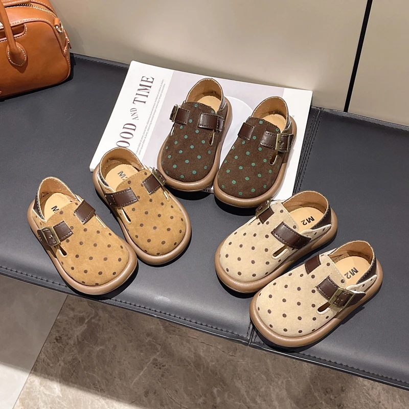韩版儿童勃肯女童2024碎花公主皮鞋男童防滑波点单鞋春秋宝宝豆豆