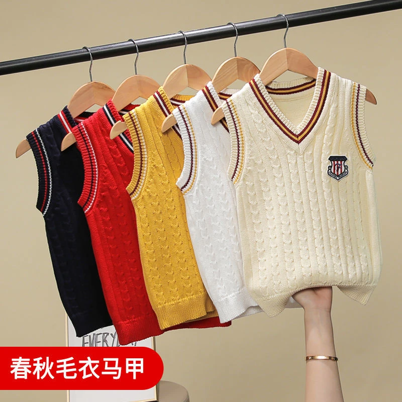 宝宝洋气背心马甲毛衣针织衫儿童春秋装男童学院外穿女童衣服