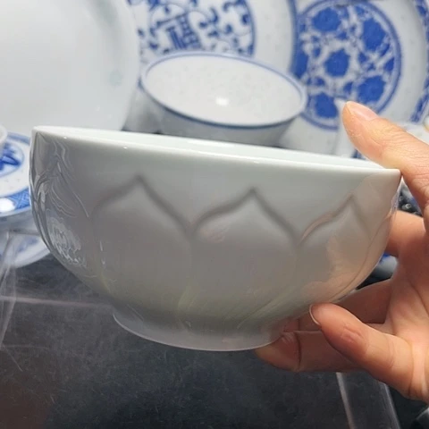 碗六寸雕刻荷花面碗
