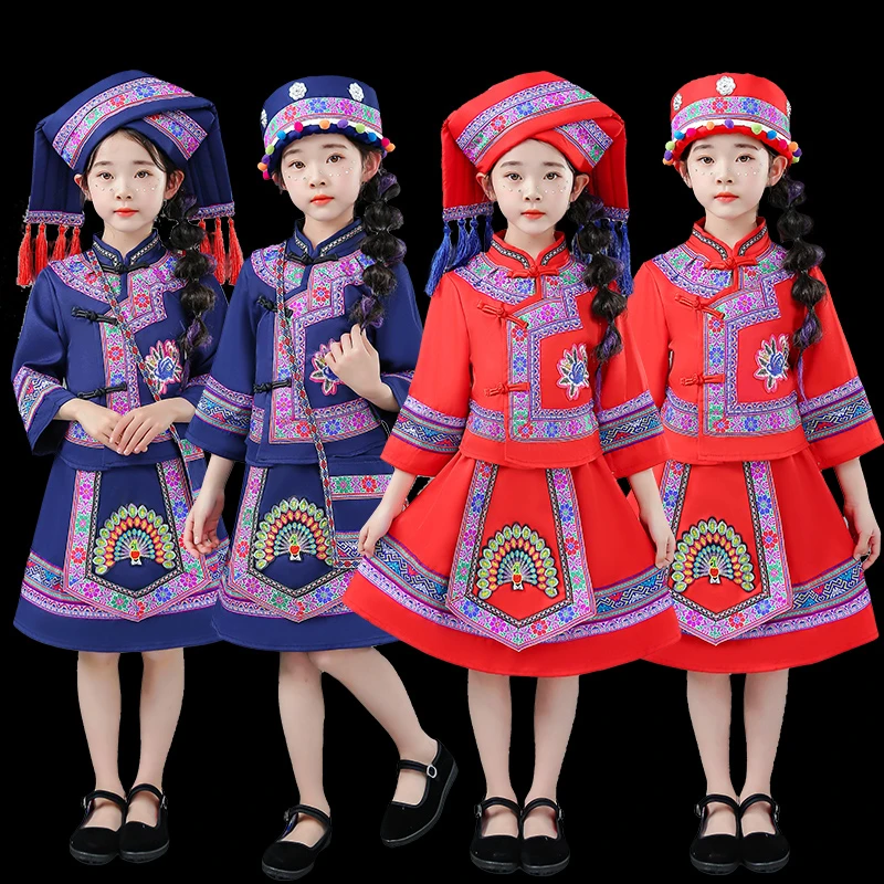 广西壮族服装女款南宁三月三少数民族服饰女盛装壮锦刺绣演出长裙