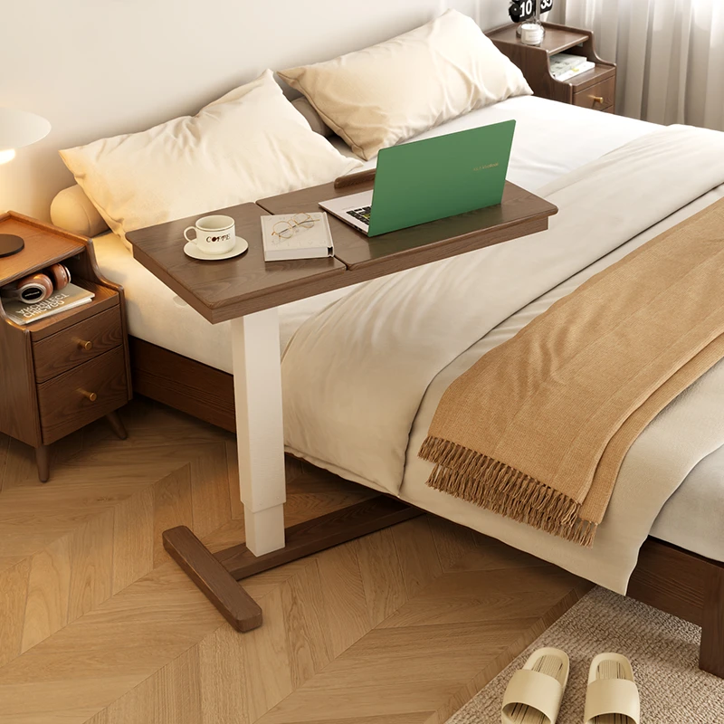 木屋记实木床边桌带轮可移动升降笔记本电脑书桌沙发边几床上小桌
