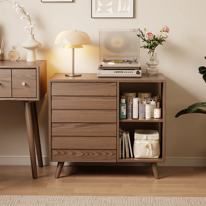 木屋记实木斗柜三抽双层开放式储物柜柜子