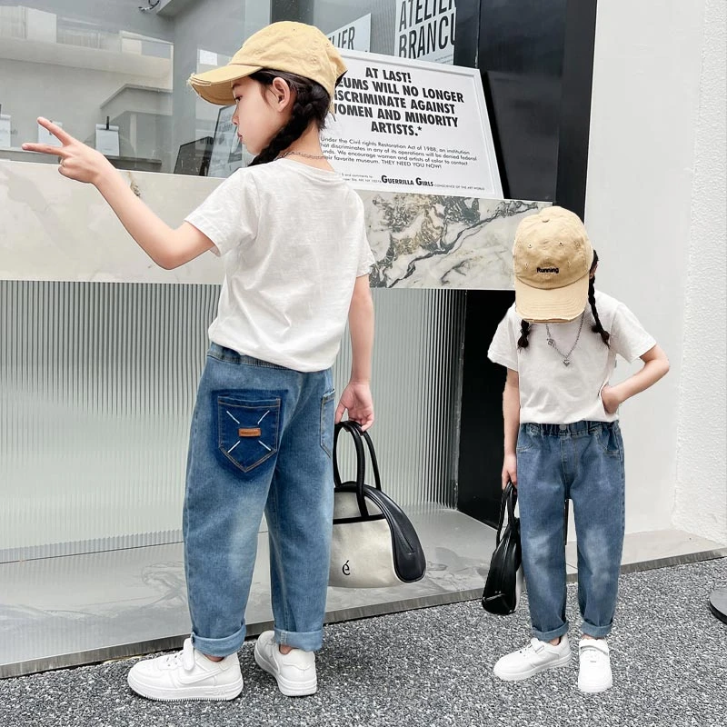 童装儿童裤子男女童春夏款长裤韩系牛仔裤高弹力外穿宽松老爹裤