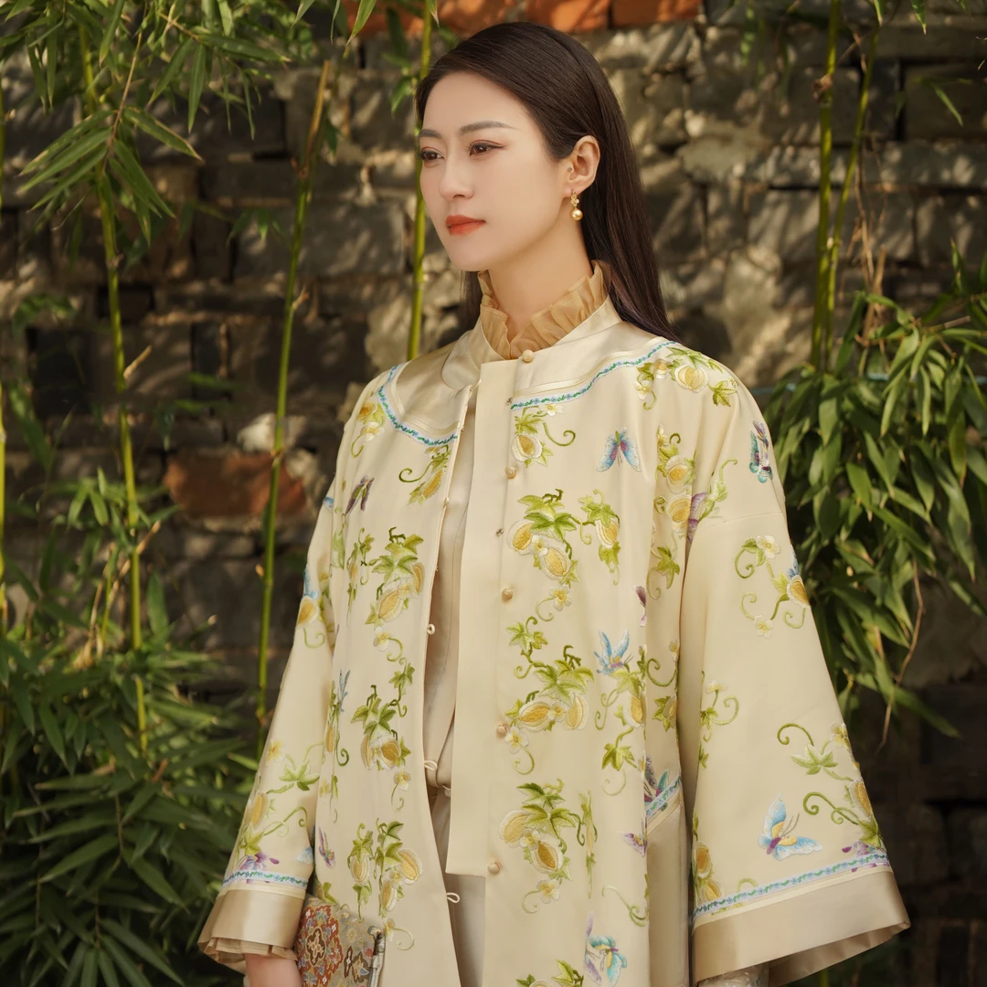 卿佩华服瓜瓞绵绵中长款对襟圆领外套