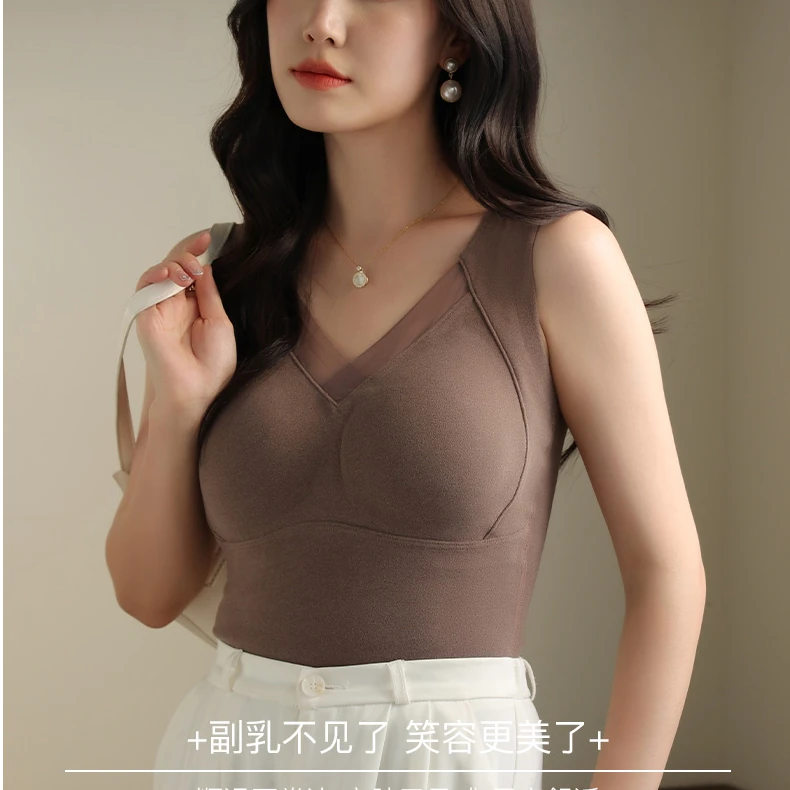 新款石墨烯保暖百搭无痕背心秋冬打底背心加厚保暖女士免穿文胸
