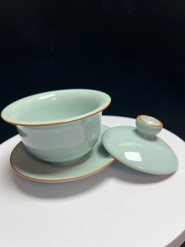 高档汝窑三才元宝盖碗茶杯防烫陶瓷茶具