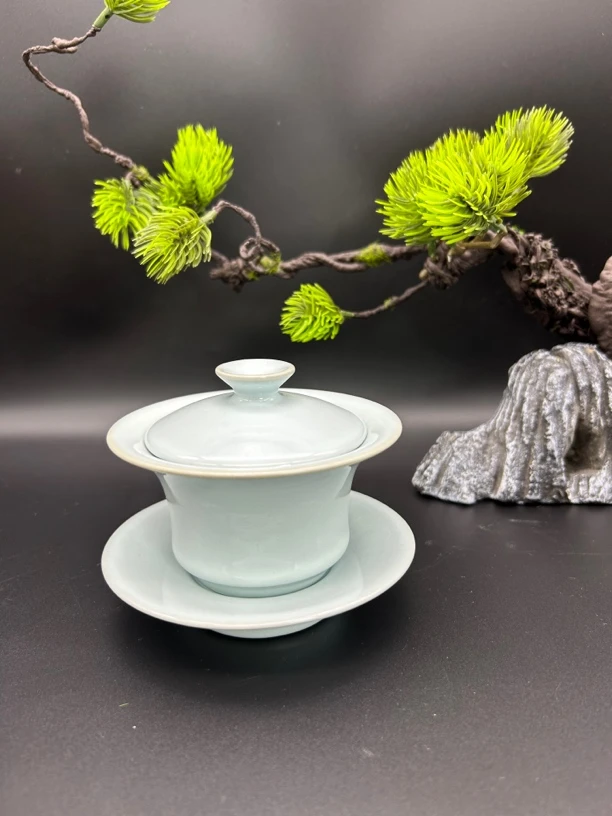 缘润·原矿汝瓷全手工月白马蹄盖碗 130ml