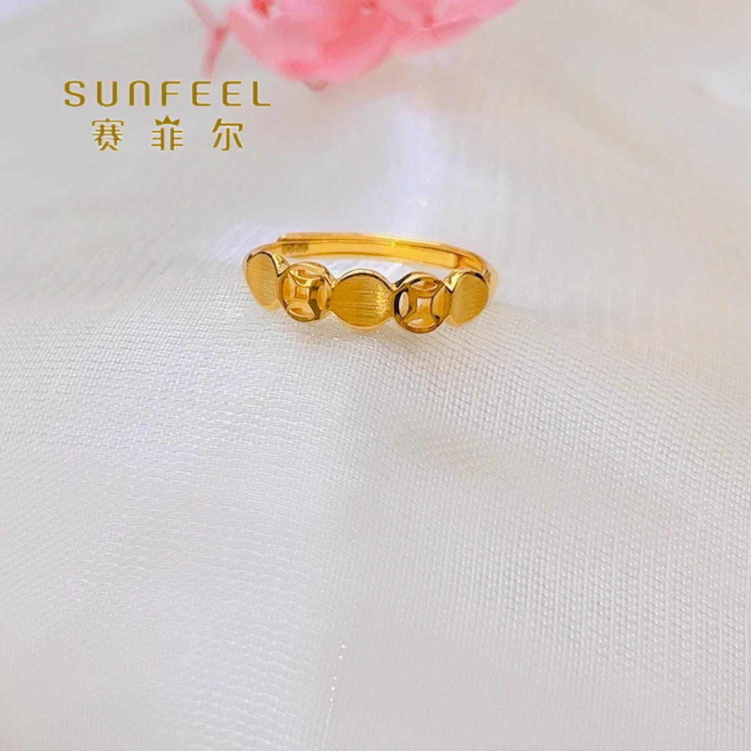 SUNFEEL/赛菲尔黄金足金招财钱币镂空黄金戒指轻奢简约5G精工5451