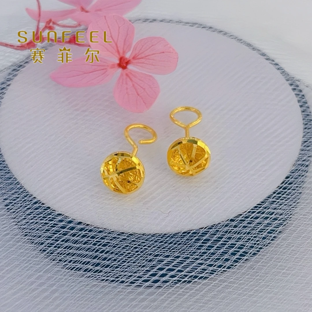 SUNFEEL/赛菲尔黄金足金圆形树叶弯钩黄金耳饰个性气质简约设计