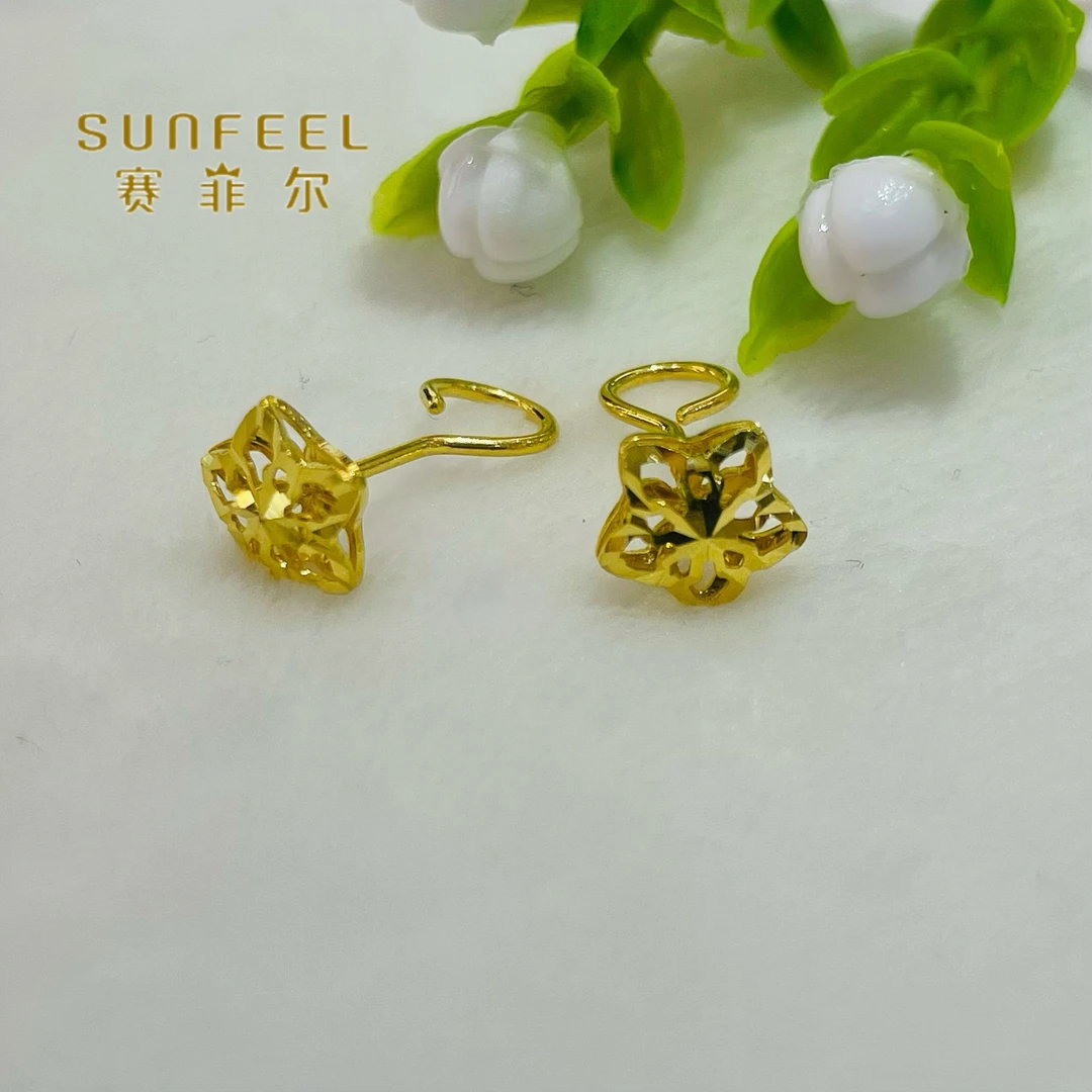SUNFEEL/赛菲尔黄金足金时尚镂空影底花瓣弯钩黄金耳饰5G精工5876