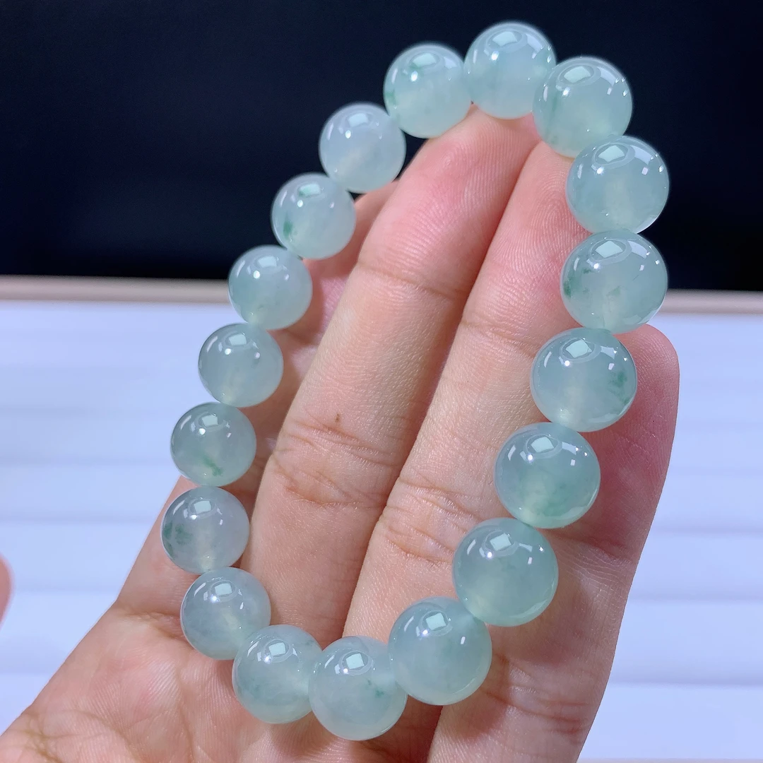 嘉运翡翠4.3-38缅甸天然翡翠A货冰种冰飘花手串卡11mm18颗