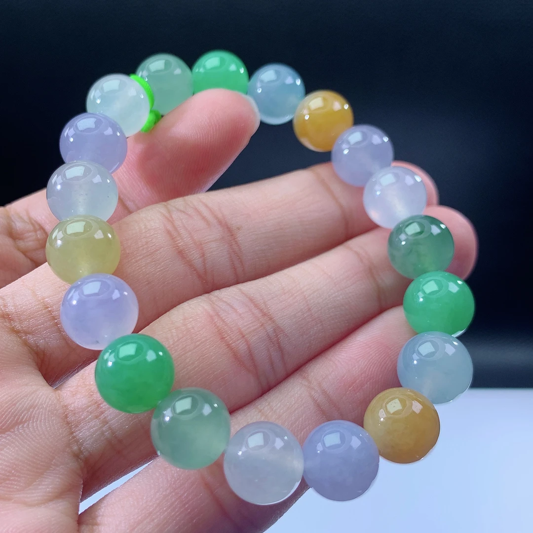 嘉运翡翠10.26-3缅甸天然翡翠A货冰种多宝手串卡10mm19颗