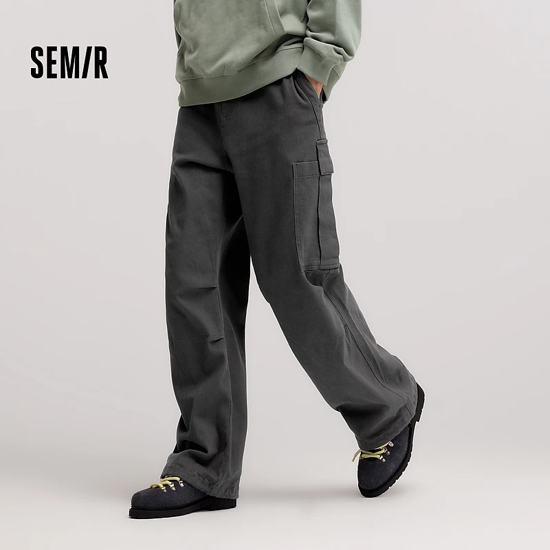 森马休闲裤男冬季新款机能风大口袋工装裤宽松直筒伞兵裤长裤显高