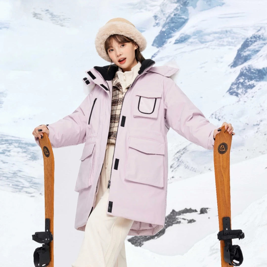 【滑雪少女】森马女三防羽绒服长款连帽毛领厚冬季保暖收腰多口袋