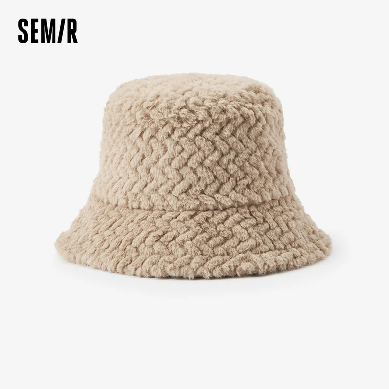 森马渔夫帽女新款保暖毛绒绒帽子秋冬显脸小水桶帽纯色盆帽百搭