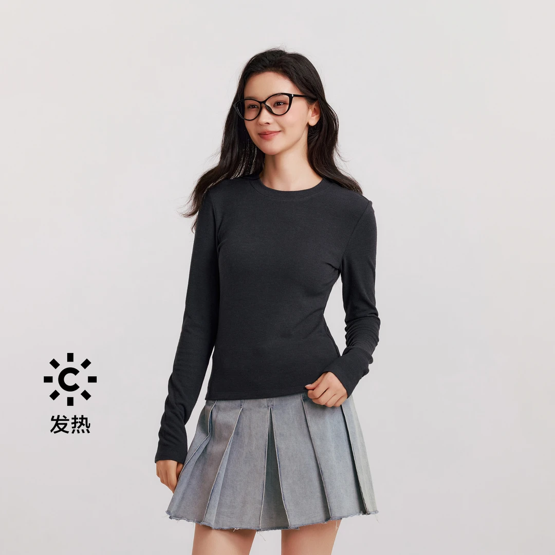 【吸湿发热】商场同款森马长袖T恤女磨毛圆领紧身新款冬百搭上衣