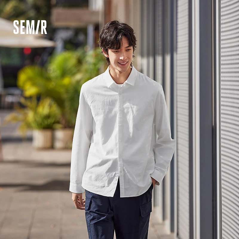 森马长袖衬衫男春季衬衣纯色基础百搭翻领正肩上衣休闲简约通勤风