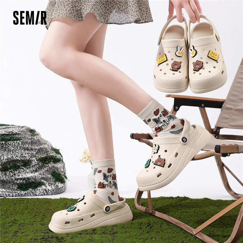 SEMIR时尚包头外穿凉鞋夏季休闲情侣厚底女鞋百搭透气洞洞鞋