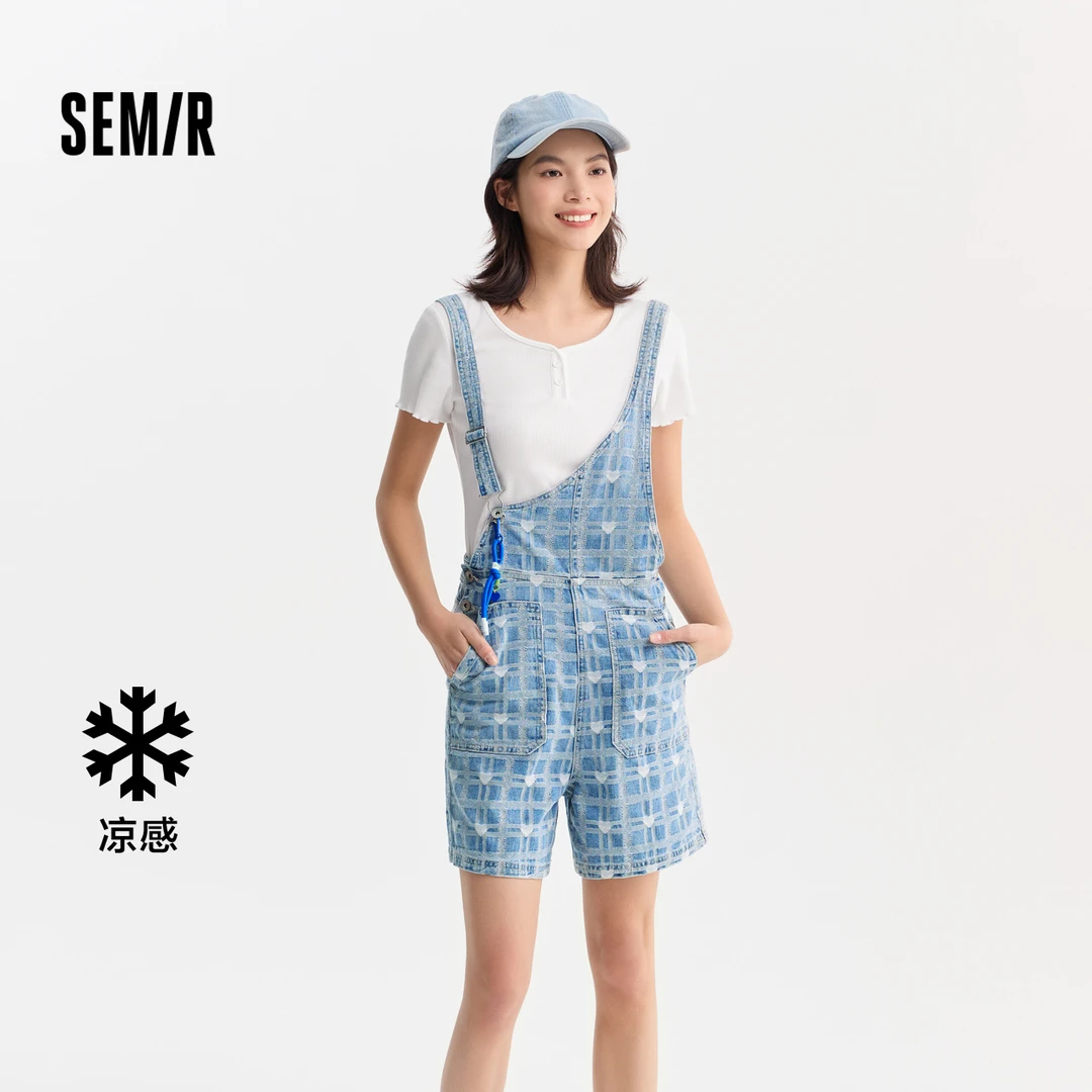 【凉感】森马牛仔裤女不对称背带裤时尚夏季宽松裤子女生ins潮流