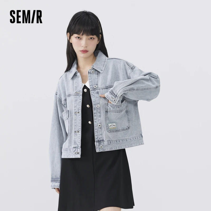 【奶酷牛仔】森马牛仔外套女短款做旧工装风复古风个性春秋时尚夹克