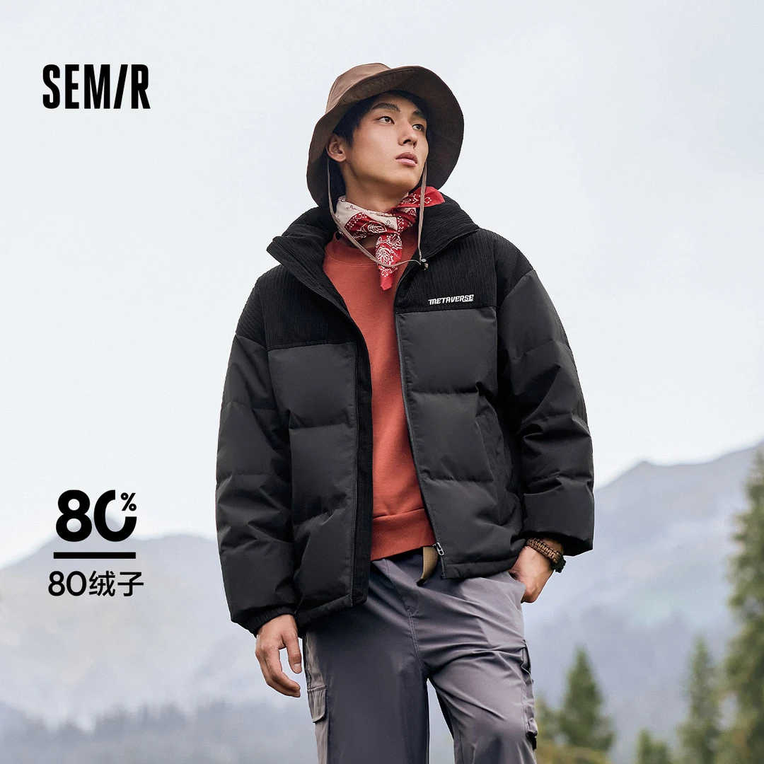 森马羽绒服情侣冬季新款时尚拼接灯芯绒面包服宽松温暖外套潮