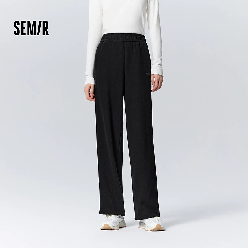 森马休闲裤女抓绒磨毛长裤简约冬季气质松紧腰阔腿裤宽松慵懒百搭