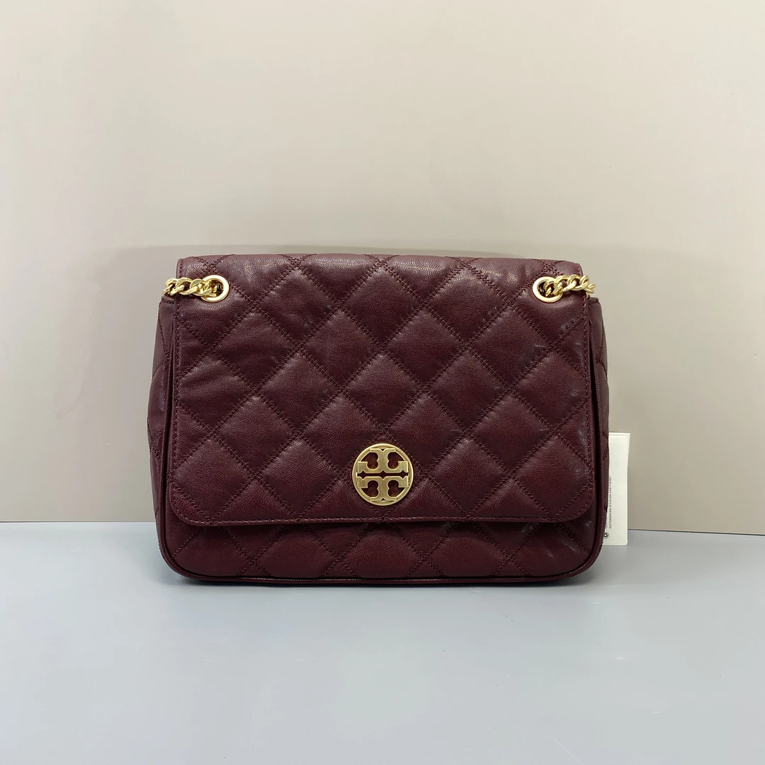 99新 TORY BURCH/汤丽柏琦 willa 红色大号方胖子斜挎包 27*22*9