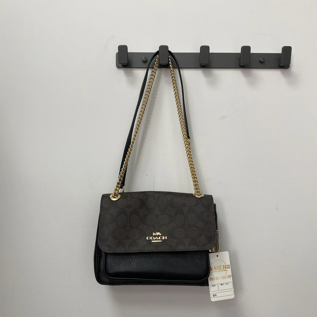 95新 COACH/蔻驰 klare风琴黑拼老花链条包 25*20*9cmD082410