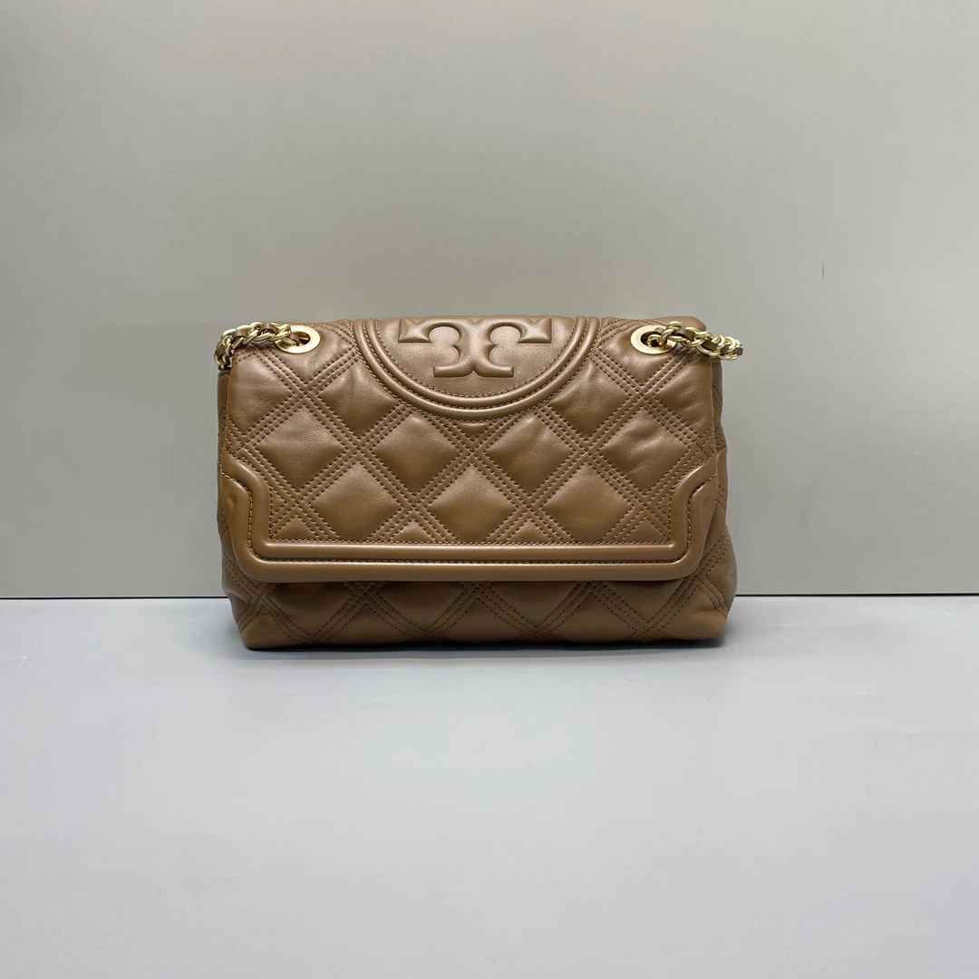 99新 TORY BURCH/汤丽柏琦 fleming棕色大号链条斜挎包27*19*10