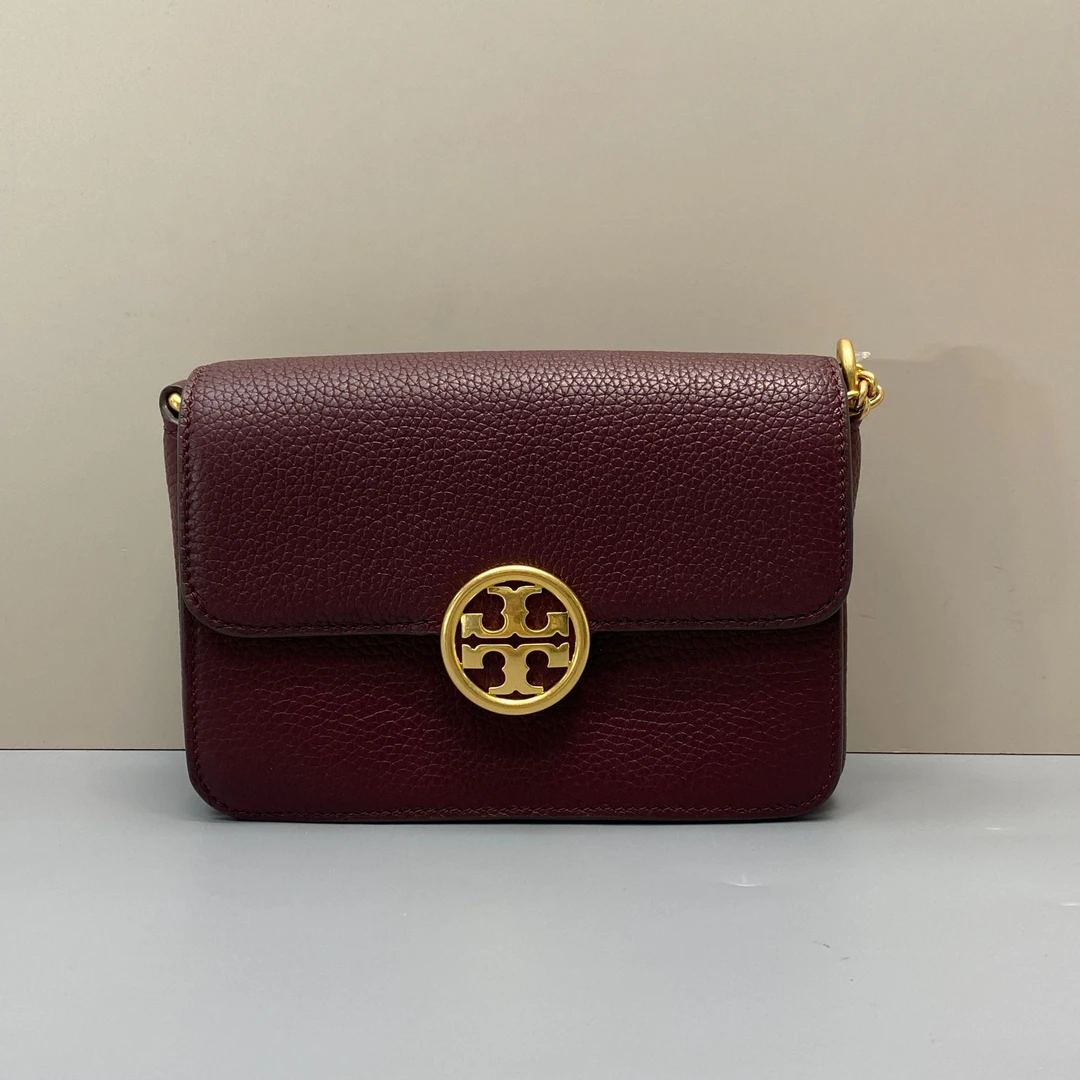 99新 TORY BURCH/汤丽柏琦 酒红色链条包 18*13*4cmE011707