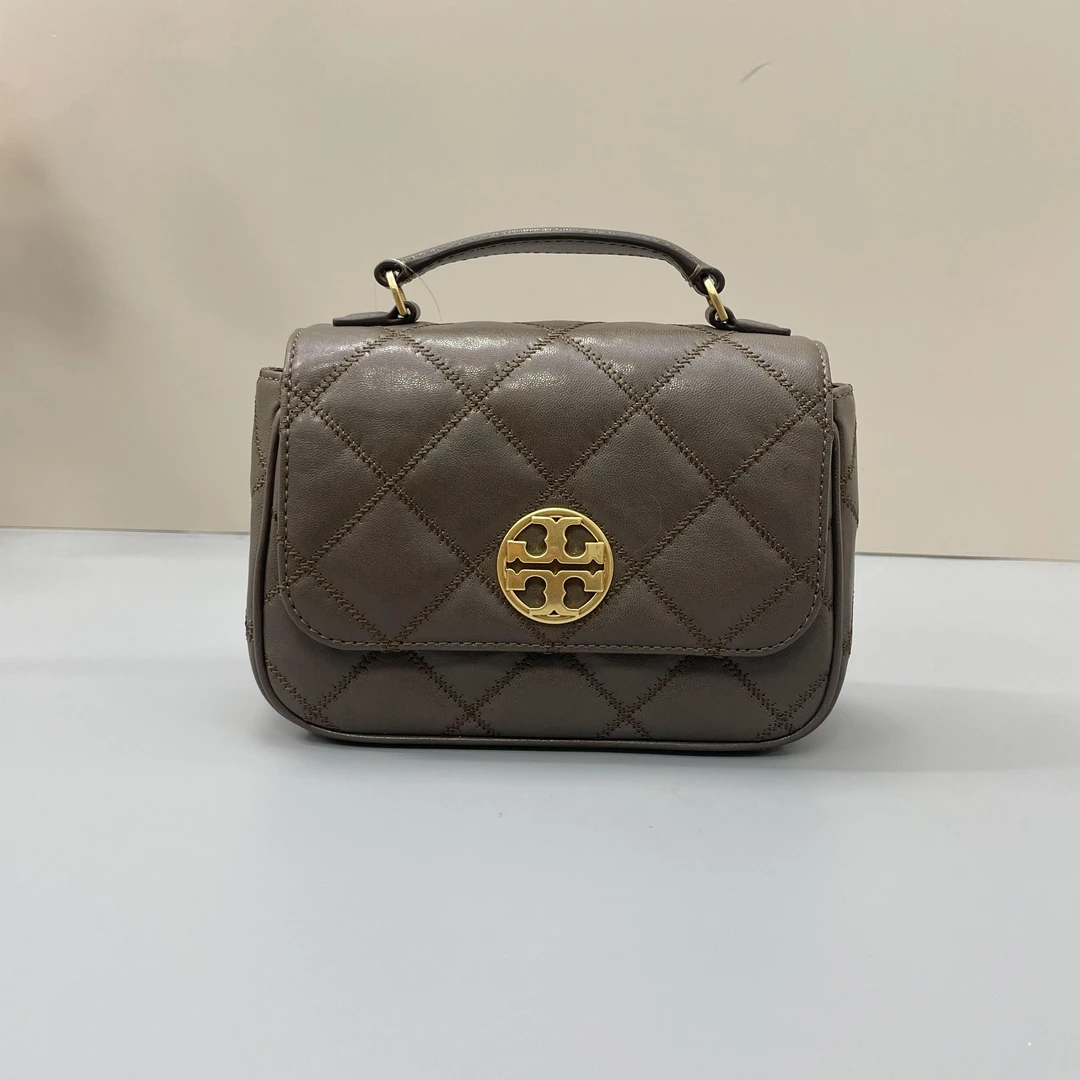 95新 Tory Burch/汤丽柏琦 Willa 灰色小号方胖子手提包21x15x7cm