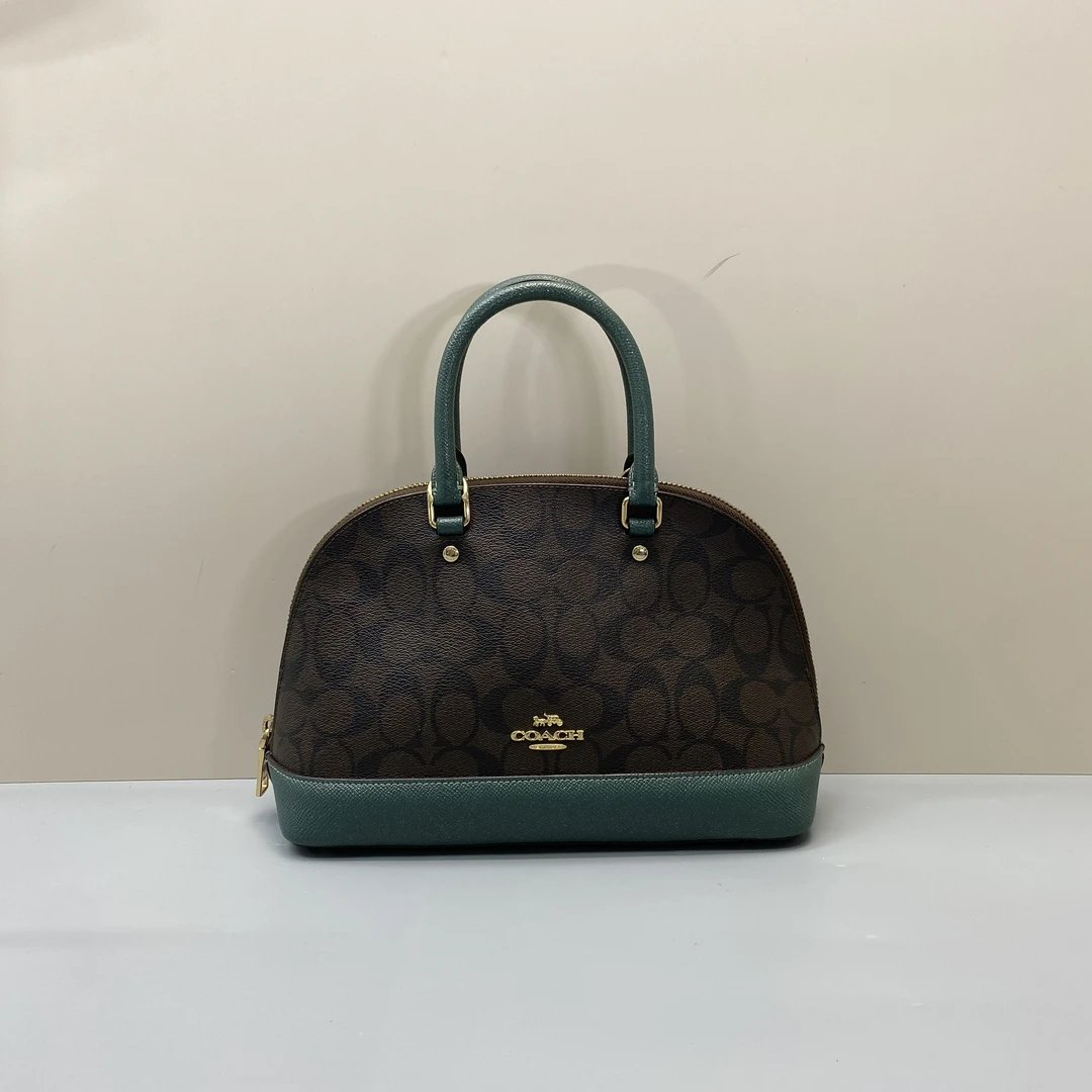 95新 COACH/蔻驰 绿拼老花贝壳包 26*19*9cmD072109
