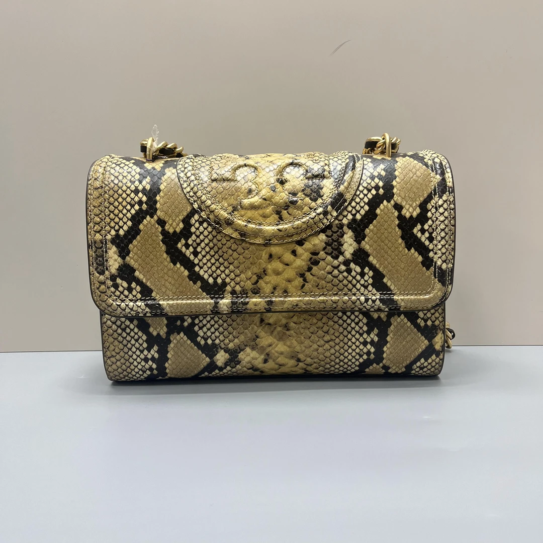 99新 Tory Burch/汤丽柏琦 Fleming 蛇纹款大号链条包27x18x7cm