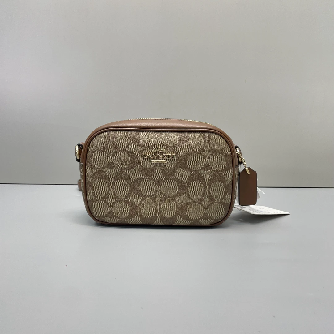 99新 COACH/蔻驰 棕拼老花相机斜挎包18*13*6cmD120507