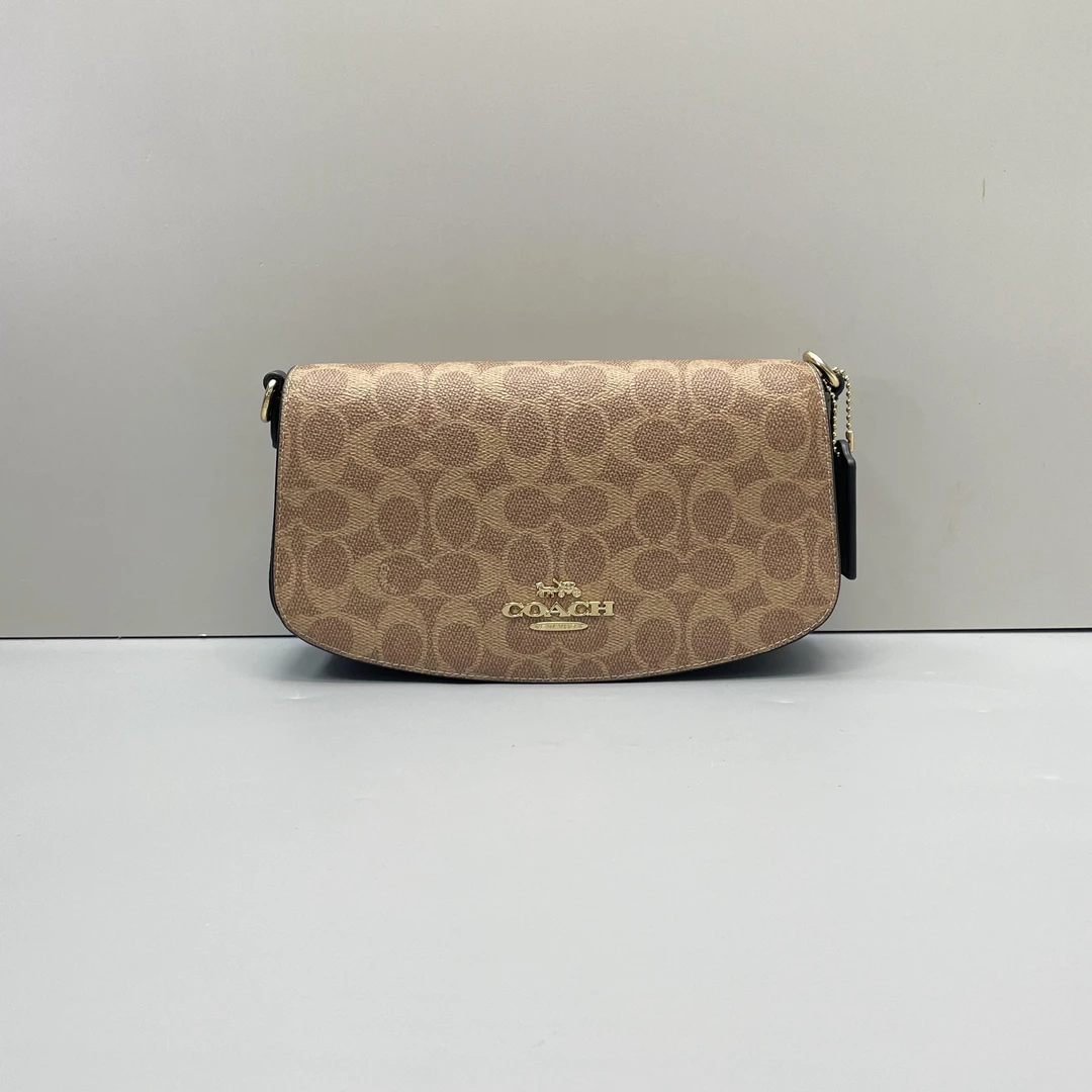 99新 COACH/蔻驰 Andrea棕拼老花长款腋下包24*13*6cmD112103