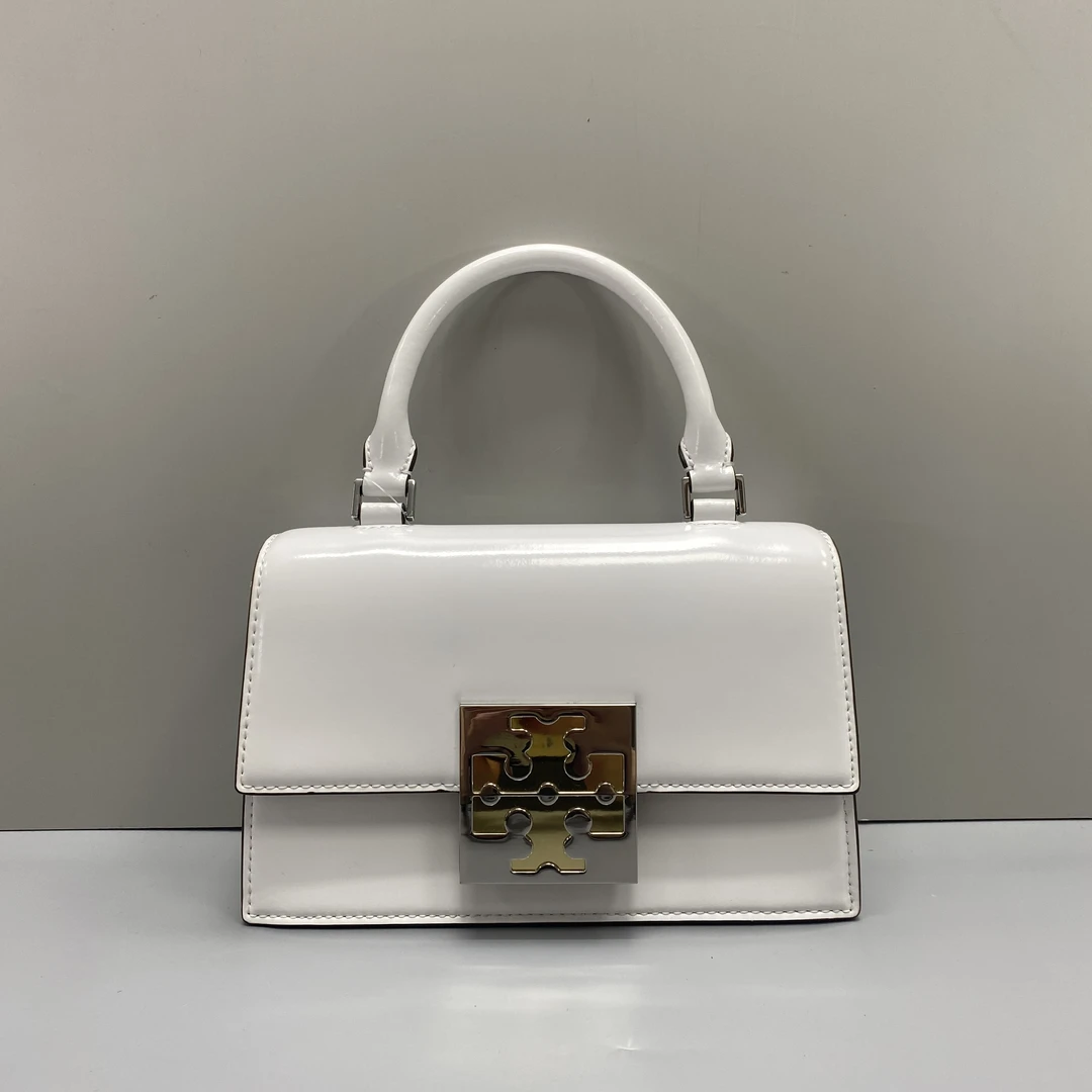 99新 Tory Burch/汤丽柏琦 白色漆皮迷你手提包 19*13*7cm