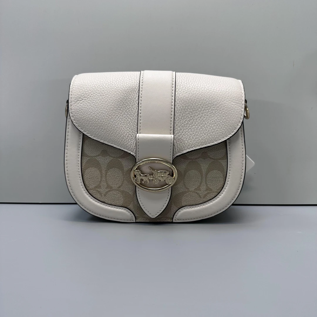 95新 COACH/蔻驰 georgie白拼老花马鞍包 21*18*8cmD101313