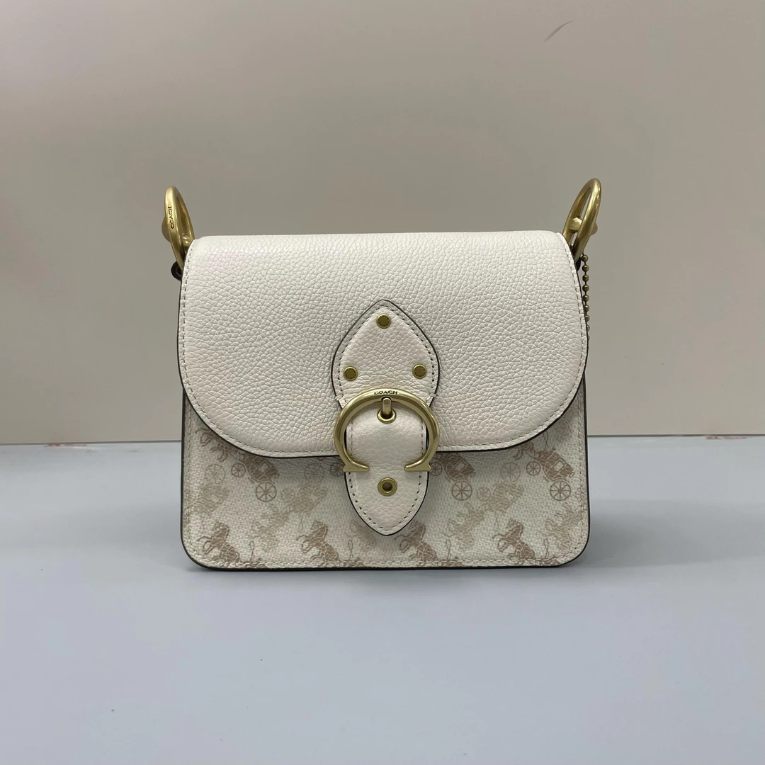 95新 COACH/蔻驰 Beat18 白色马车图案斜挎包18x15x6cmC121014