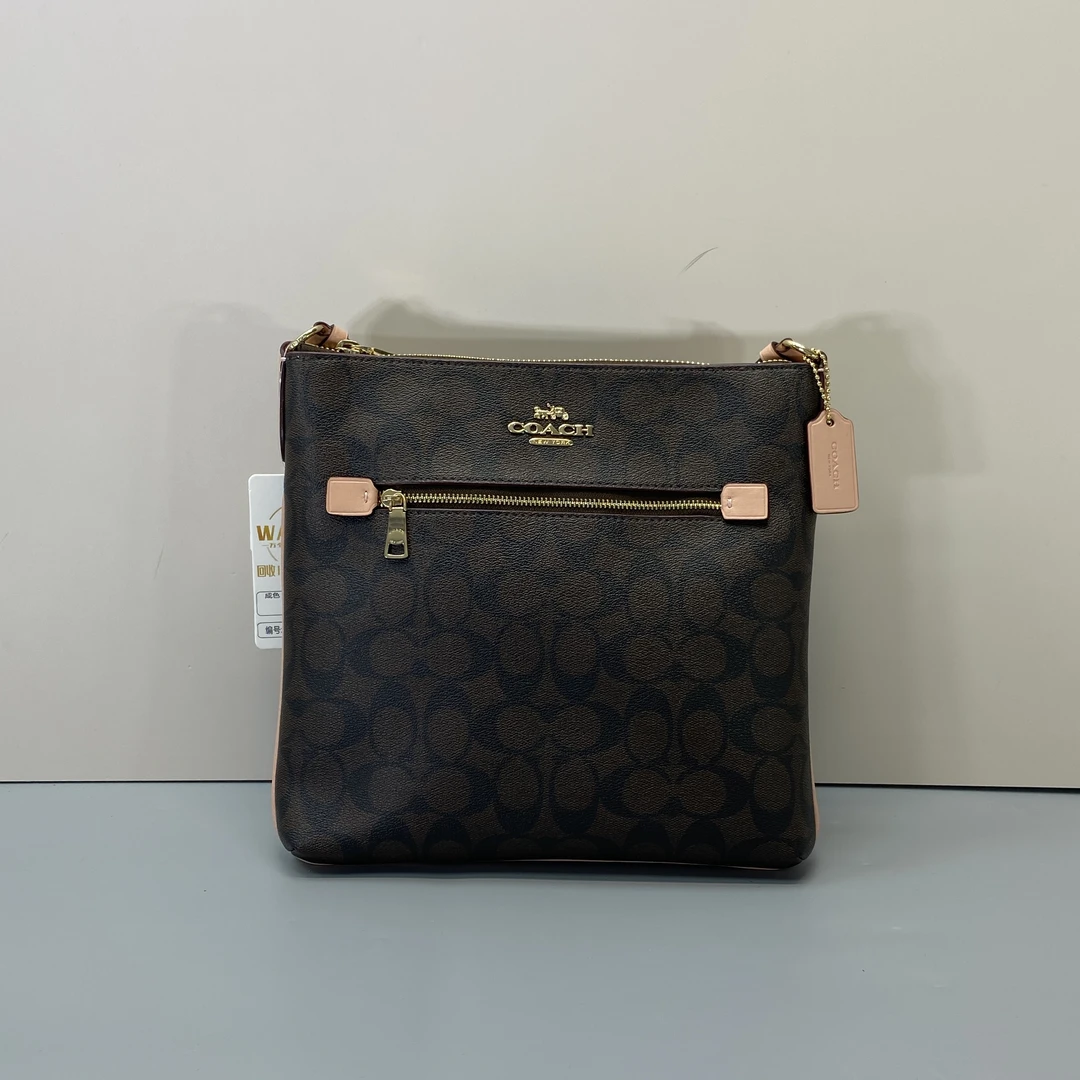95新 COACH/蔻驰 粉拼老花斜挎包 25*24*4cmD072408
