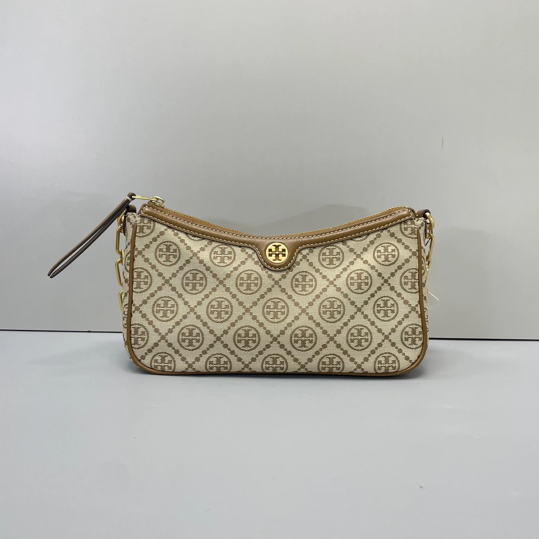 90新 TORY BURCH/汤丽柏琦 棕色老花腋下包26*14*6cmD120713