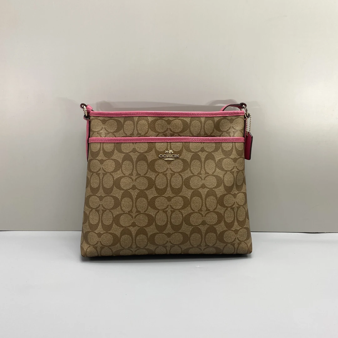 95新 COACH/蔻驰 玫粉色老花斜挎包 30*25*5cmD071707