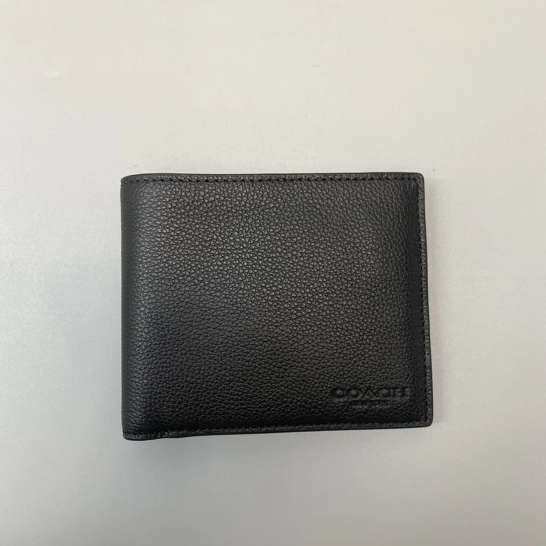 99新 COACH/蔻驰 黑色对折二合一钱包 11*9*1cmD081703
